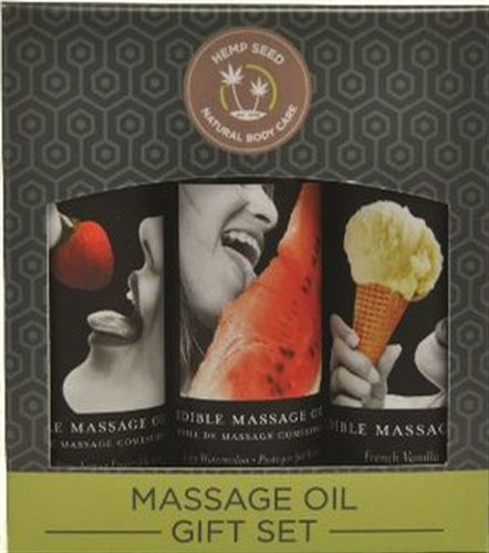 "Edible Massage Oil Gift Set Box - 2 Fl. Oz. Bottles - Strawberry, Watermelon, Vanilla EB-MSEG003"