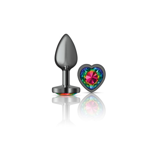 "Cheeky Charms-Gunmetal Metal Butt Plug- Heart-Rainbow-Small VB-CC9132"