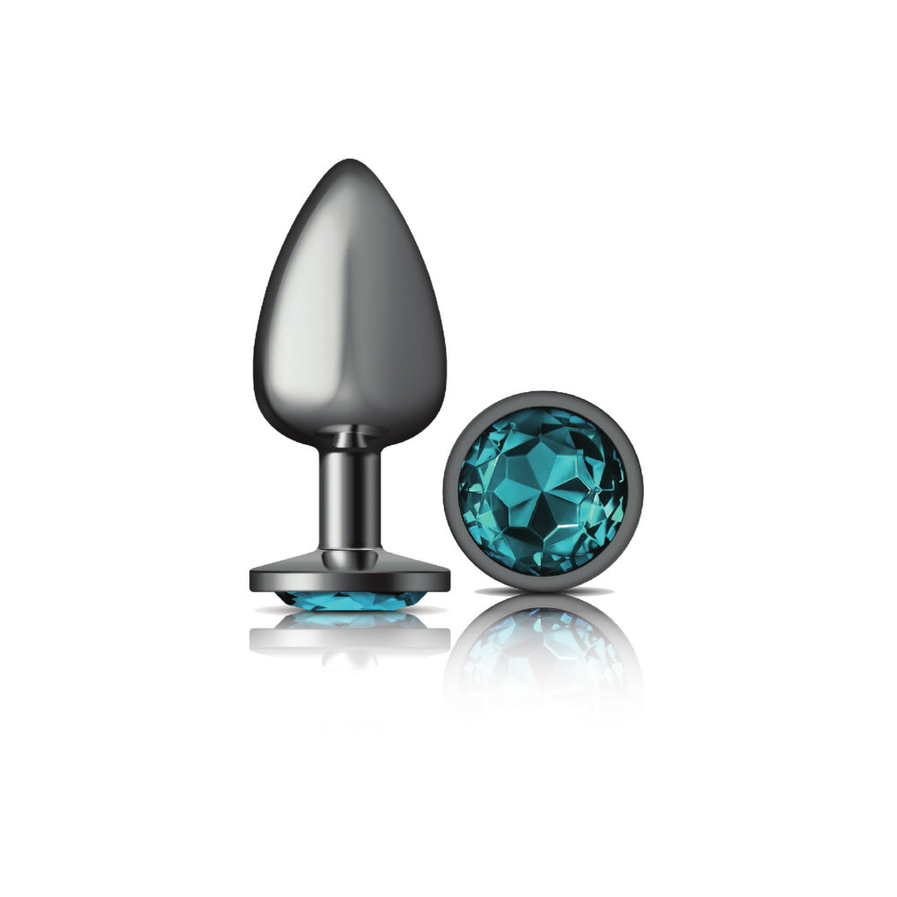 "Cheeky Charms-Gunmetal Metal Butt Plug- Round-Teal-Large VB-CC9122"