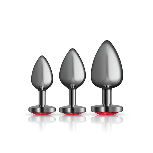 "Cheeky Charms - Metal Butt Plug Gunmetal - Heart Dark Red - Anal Trainer Kit VB-CC9152"