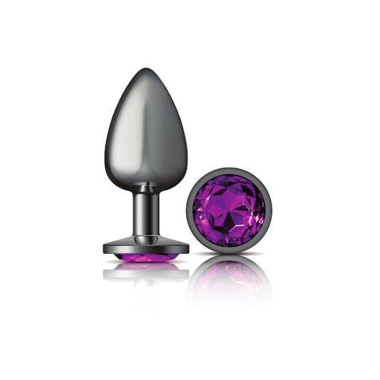 "Cheeky Charms-Gunmetal Metal Butt Plug- Round-Deep Purple-Large VB-CC9125"