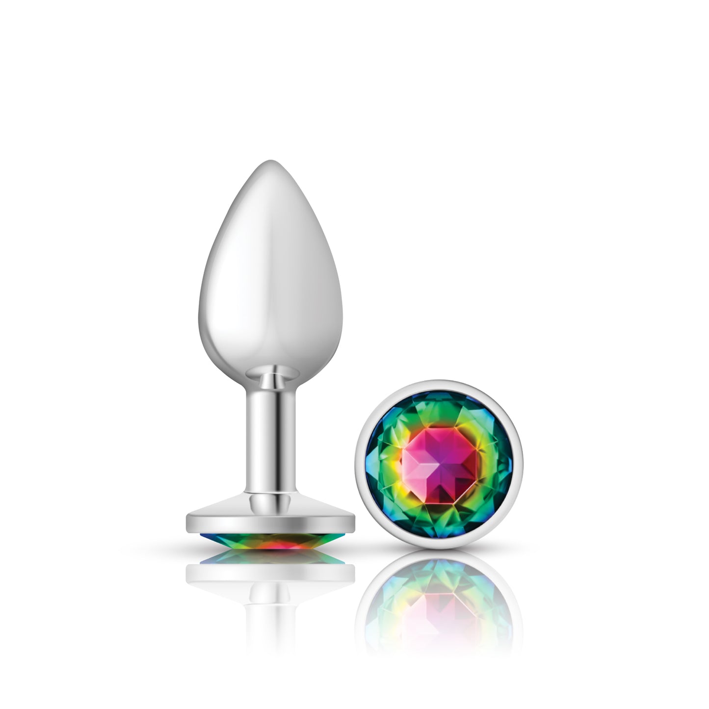 "Cheeky Charms-Silver Metal Butt Plug- Round-Rainbow-Small VB-CC9117"