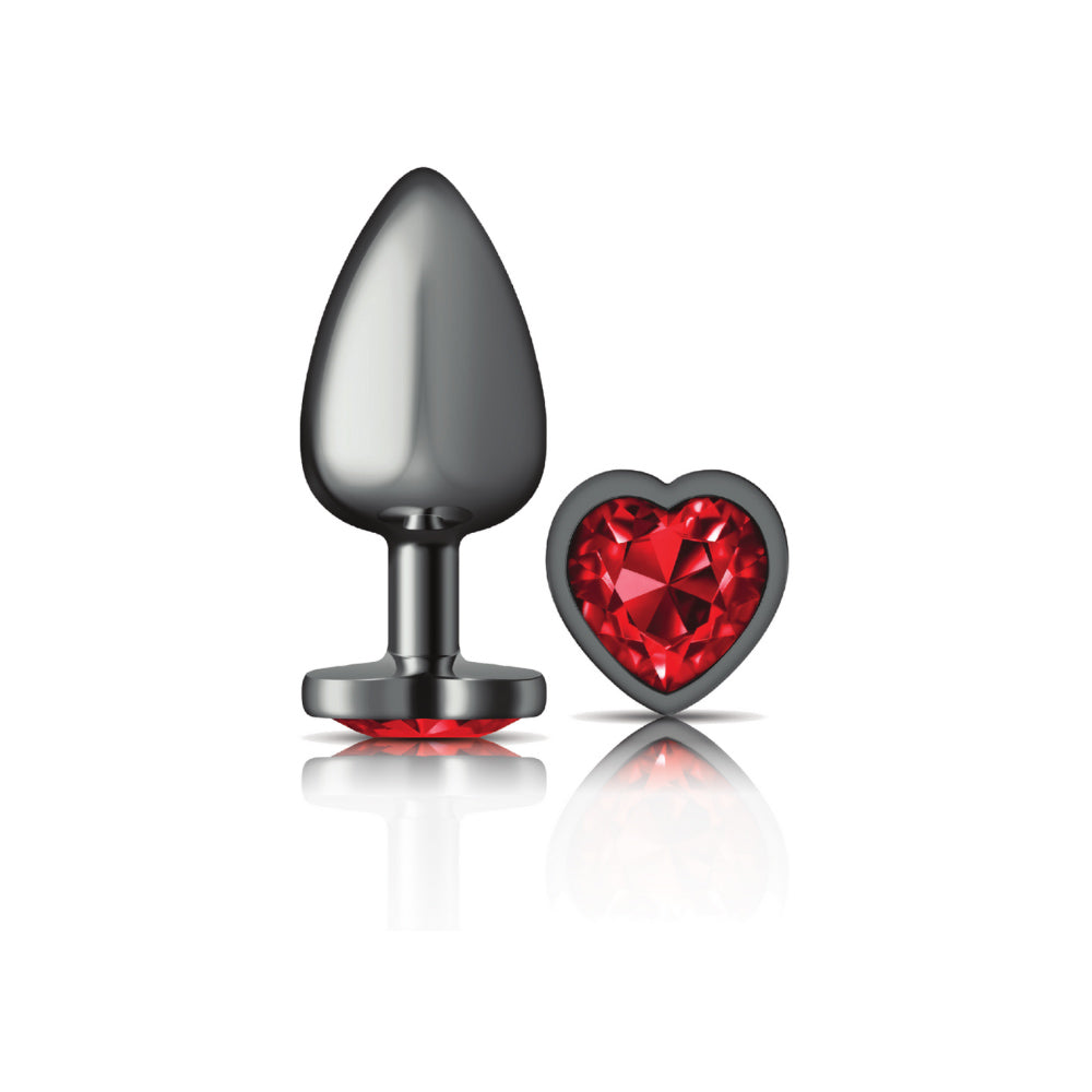 "Cheeky Charms-Gunmetal Metal Butt Plug- Heart-Dark Red-Large VB-CC9137"