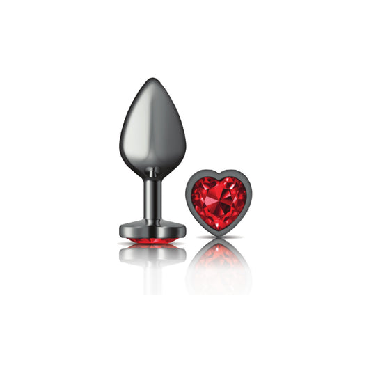 "Cheeky Charms-Gunmetal Metal Butt Plug- Heart-Dark Red-Medium VB-CC9136"