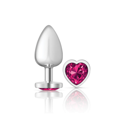 "Cheeky Charms-Silver Metal Butt Plug- Heart-Bright Pink-Large VB-CC9131"