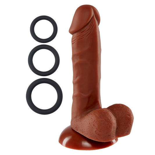 "Pro Sensual Premium Silicone 6 Inch Dong With 3 Cockrings - Brown WTC852844"