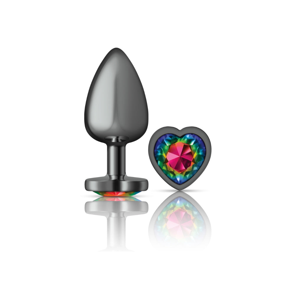 "Cheeky Charms-Gunmetal Metal Butt Plug- Heart-Rainbow-Large VB-CC9134"