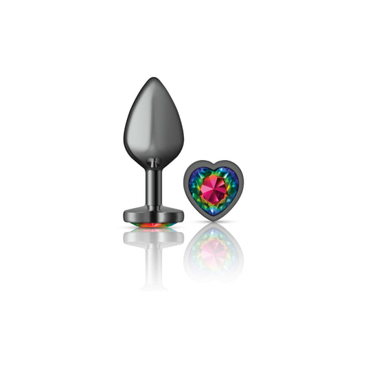 "Cheeky Charms-Gunmetal Metal Buttplug- Heart-Rainbow-Medium VB-CC9133"