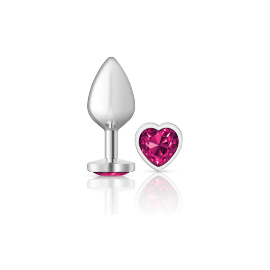 "Cheeky Charms-Silver Metal Butt Plug- Heart-Bright Pink-Medium VB-CC9130"